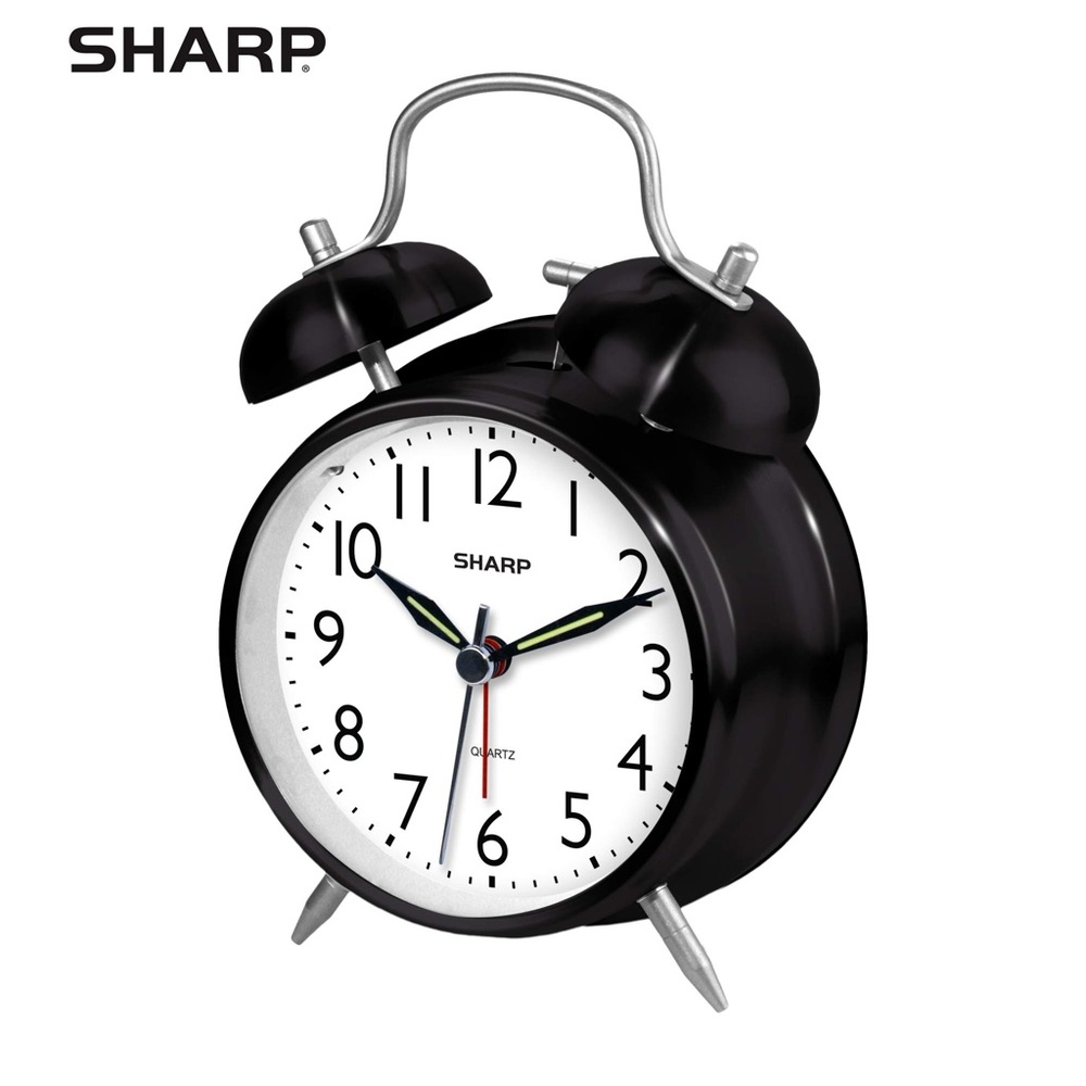 Sharp Twin Bell Quartz Analog Alarm Clock, Black, SPC843